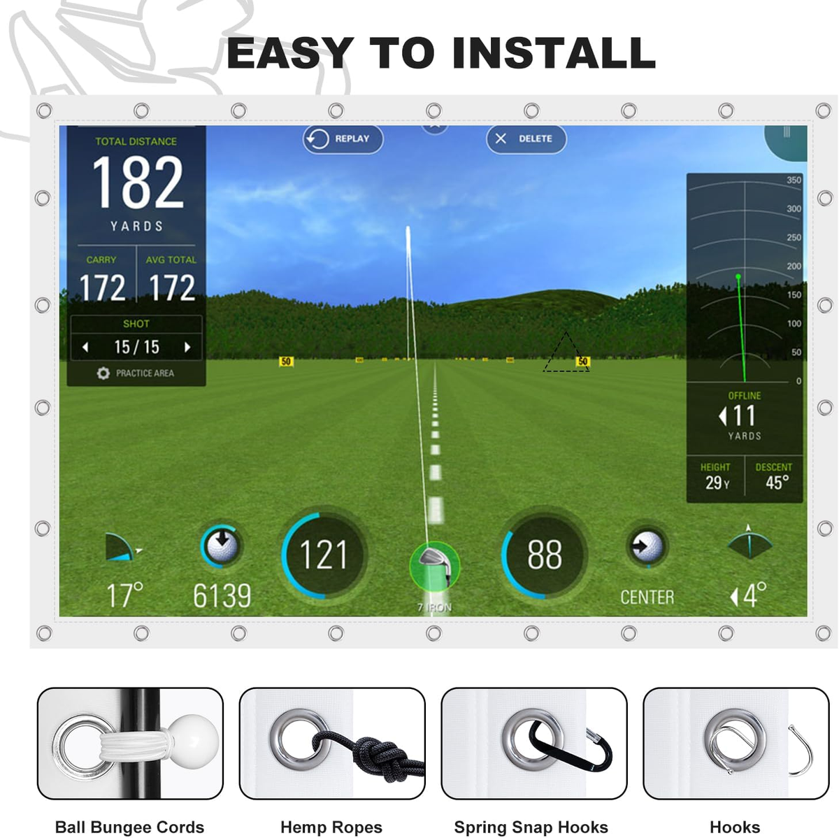 Golf Simulator Impact Screen for Training Indoor/Outdoor, 3D Air Mesh Golf Impact Screen, Ultra Clear Projector Screen for Home with Grommet Holes, 8 Size Options
