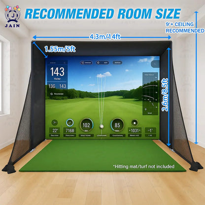 Golf Simulator Enclosure with Impact Screen Aluminum Frame and Hitting Net Enclosed Display Screen for for Indoor Golf Training