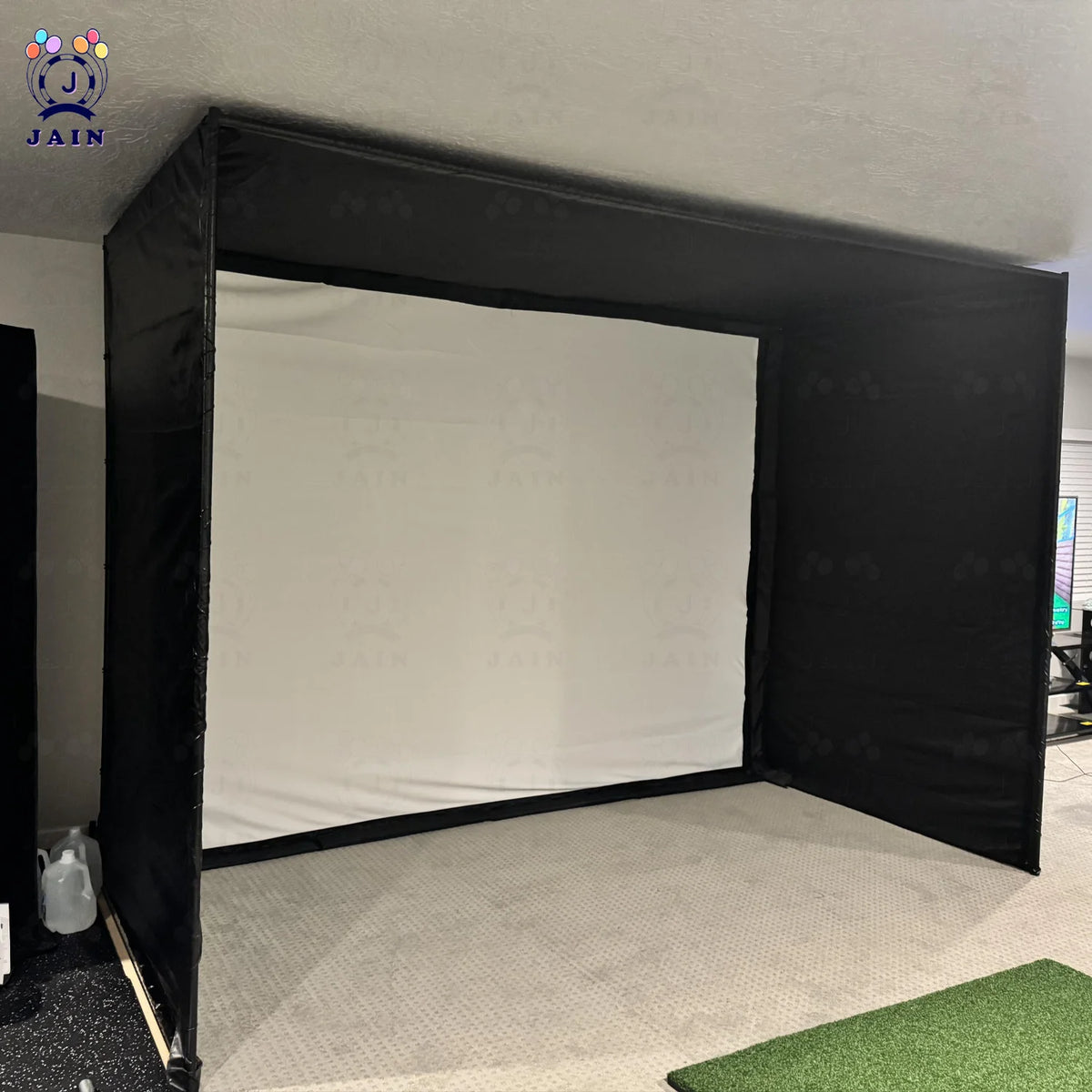 Golf Simulator Enclosure with Impact Screen Aluminum Frame and Hitting Net Enclosed Display Screen for for Indoor Golf Training