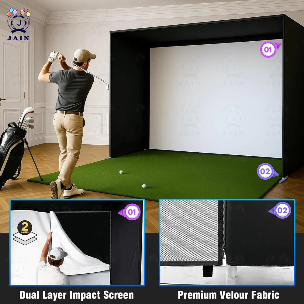 Golf Simulator Enclosure with Impact Screen Aluminum Frame and Hitting Net Enclosed Display Screen for for Indoor Golf Training